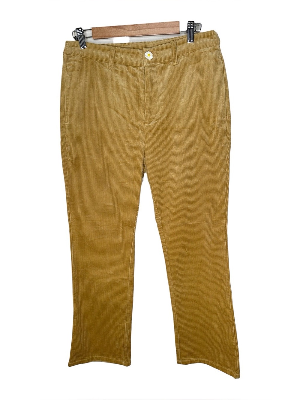 Yitai Corduroy Flare Pants Size Medium Honey Mustard Yellow Daisy Button New